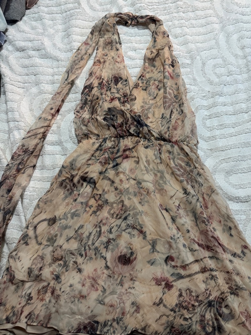 Haute Hippie Beige Floral Halter Mini Dress